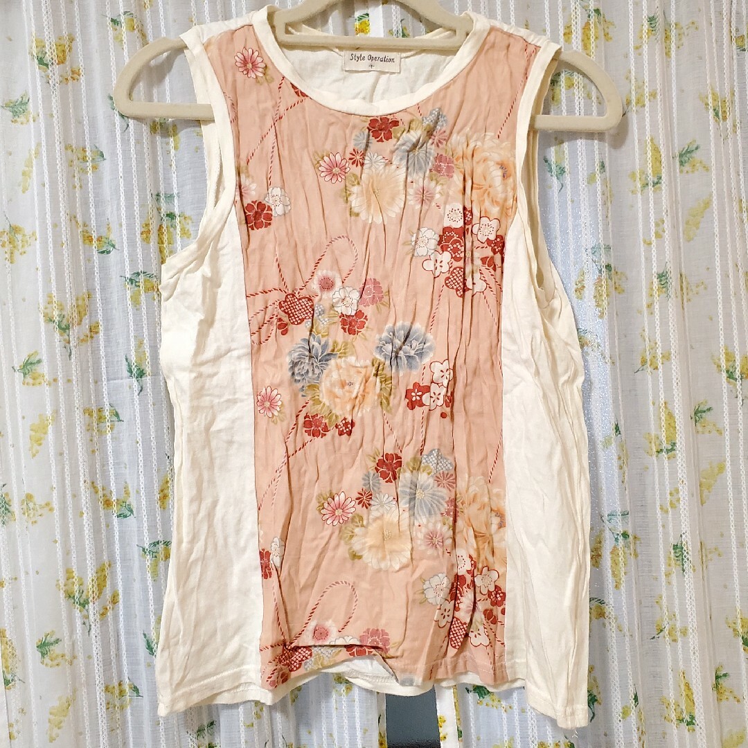 シワ加工風 和柄ノースリーブ レディースのトップス(Tシャツ(半袖/袖なし))の商品写真