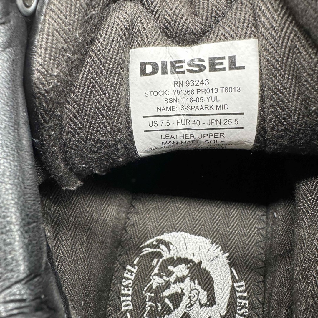 DIESEL(ディーゼル)の【DIESEL】ディーゼル 25.5 スニーカー ハイカット レザー ブラック メンズの靴/シューズ(スニーカー)の商品写真