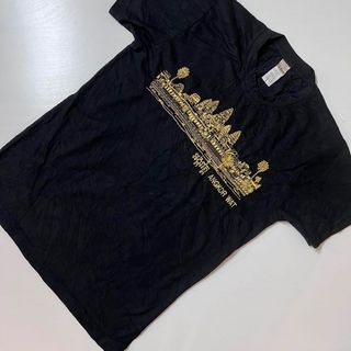 US 古着　Tシャツ　アンコールワット　ブラック　刺繍　ゴールド　世界遺産(Tシャツ/カットソー(半袖/袖なし))