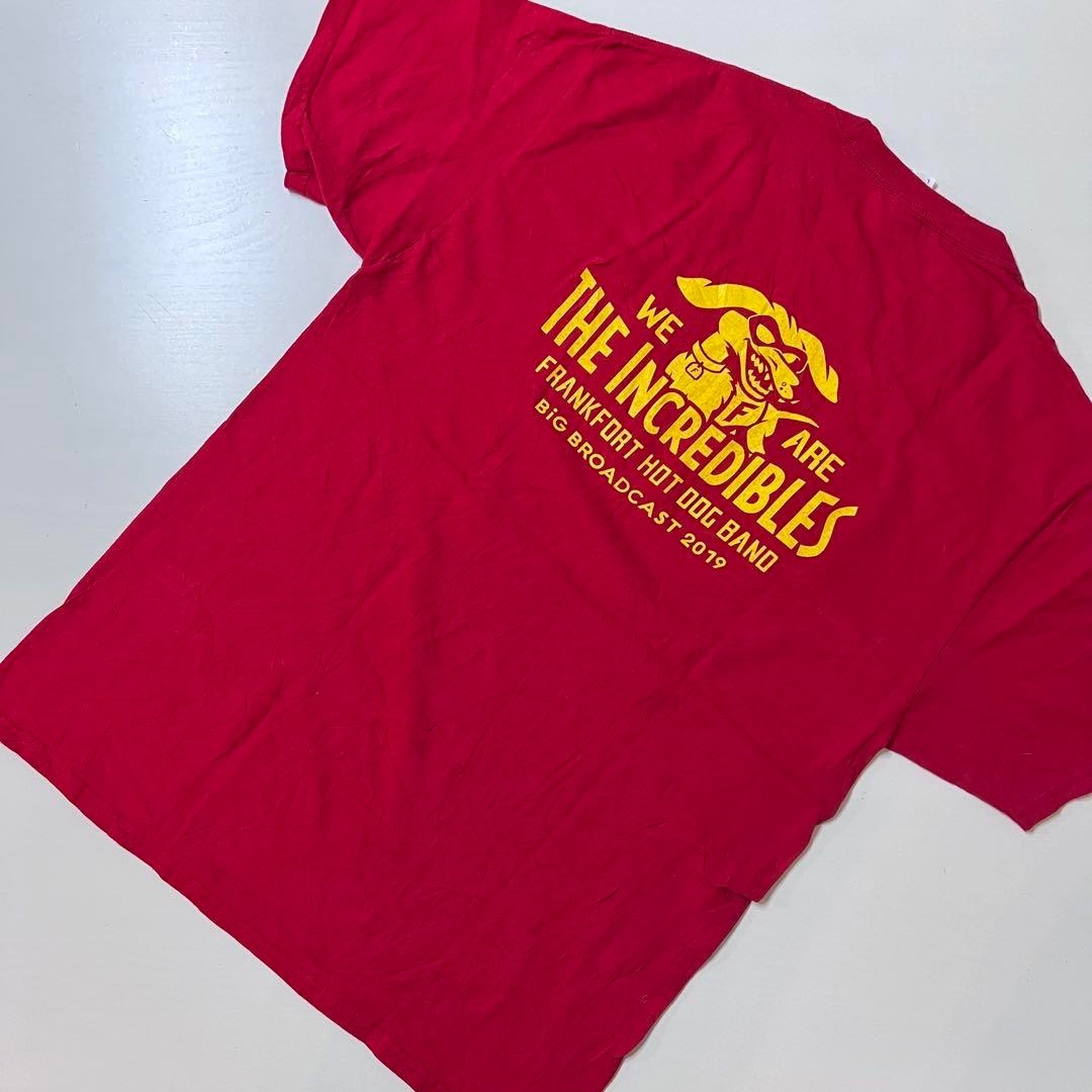 US 古着　Tシャツ　トランペット　Frankfort Hot Dog レッド メンズのトップス(Tシャツ/カットソー(半袖/袖なし))の商品写真