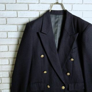 テーラードジャケット☆ダブル　日本製　ウール　紺ブレ　金ボタン　濃紺
