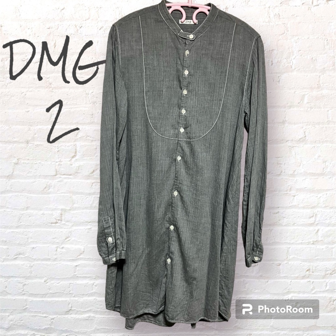 D.M.G.(ドミンゴ)のDMG ドミンゴ バンドカラー シャツ グレー ロング丈 Mサイズ ガーゼ素材 レディースのトップス(シャツ/ブラウス(長袖/七分))の商品写真