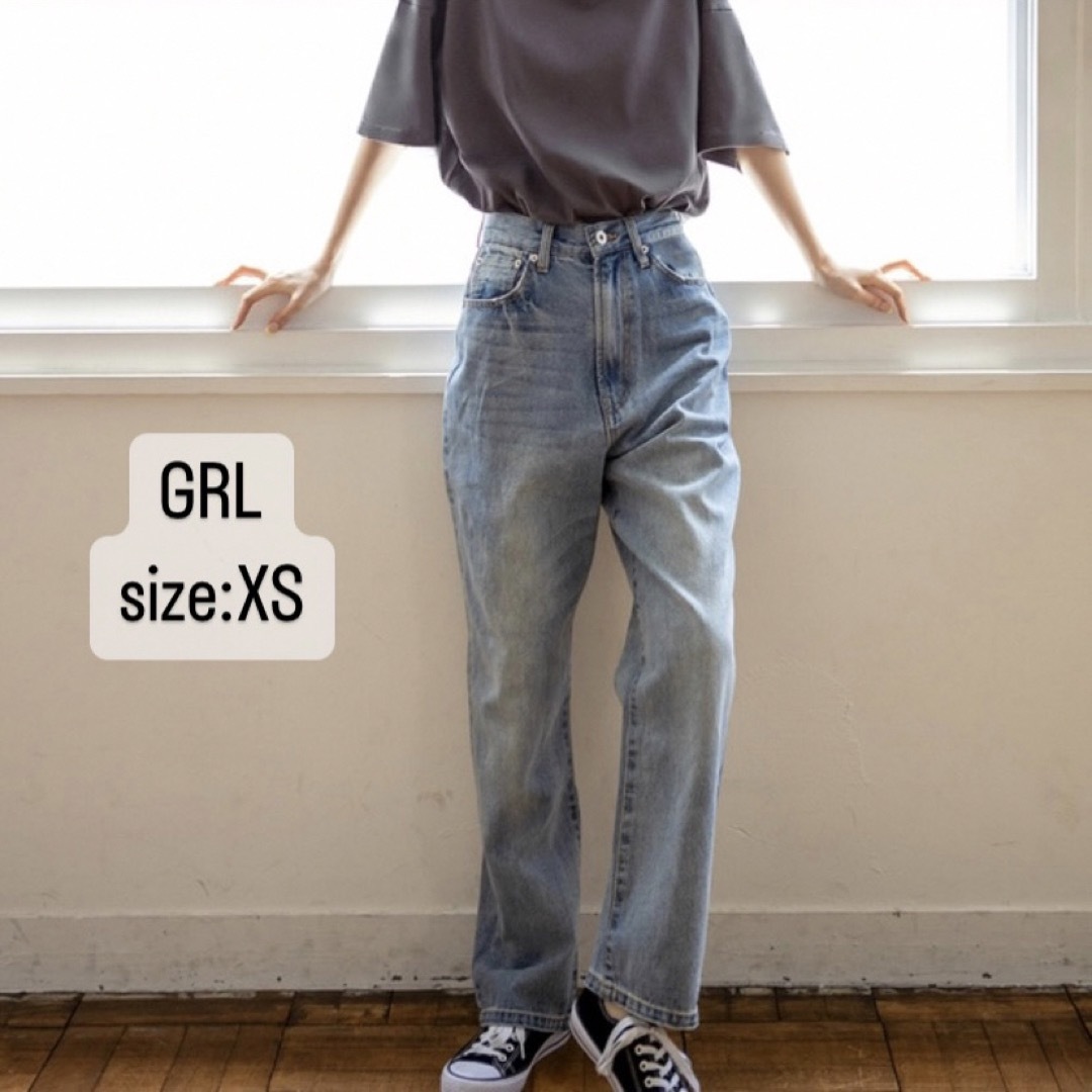 GRL(グレイル)のGRL   ハイウエスト　ストレートデニムパンツ　ブルー　XS    gm297 レディースのパンツ(デニム/ジーンズ)の商品写真