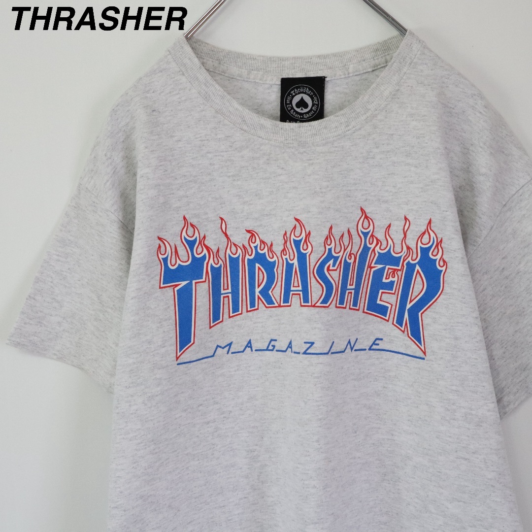 THRASHER(スラッシャー)の【ファイアーパターン】スラッシャー／Tシャツ　デカロゴ　霜降り生地　ストリート メンズのトップス(Tシャツ/カットソー(半袖/袖なし))の商品写真