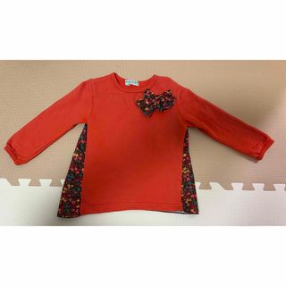 ハッカキッズ(hakka kids)の【ハッカキッズ】花柄 リボン 長袖カットソー トレーナー生地 100cm(Tシャツ/カットソー)