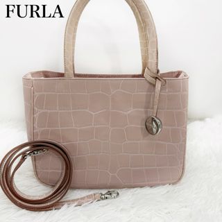 フルラ(Furla)の美品✨FURLA フルラ　クロコ型押し　2wayハンドバッグ　ショルダーバッグ(ショルダーバッグ)