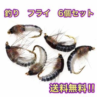 (J05)昆虫フライ　フィッシング用　 毛針 6本セット(ルアー用品)