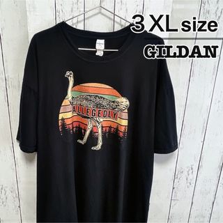 ギルタン(GILDAN)のUSA古着　GILDAN　Tシャツ　ブラック　黒　プリント　ダチョウ　アニマル柄(Tシャツ/カットソー(半袖/袖なし))