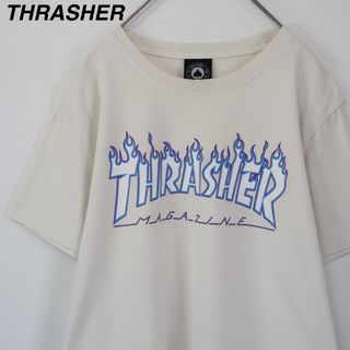 THRASHER - 【ファイアーパターン】スラッシャー／Tシャツ　デカロゴ　クリーム色　ストリート