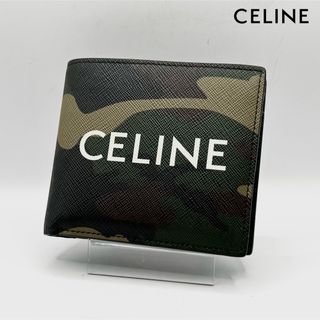 セリーヌ(celine)の美品 CELINE コインコンパートメント付きバイフォールドウォレット 迷彩柄(折り財布)