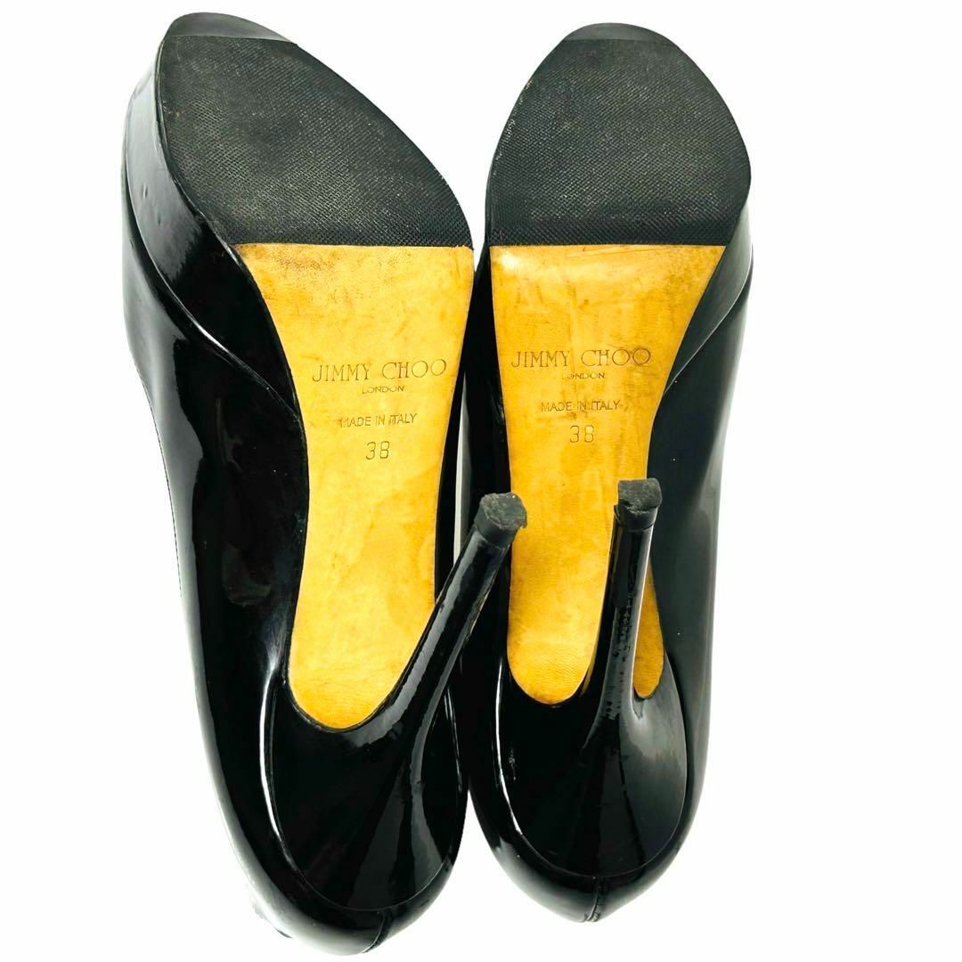 JIMMY CHOO(ジミーチュウ)の美品✨ジミーチュウ 38/約25㎝ パテントレザー エナメル パンプス 黒 レディースの靴/シューズ(ハイヒール/パンプス)の商品写真