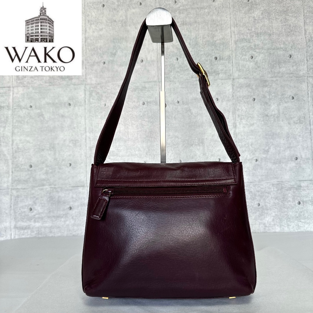 【WAKO】銀座和光 レザー ボルドー ゴールドロゴ金具 ワンショルダーバッグ レディースのバッグ(ショルダーバッグ)の商品写真