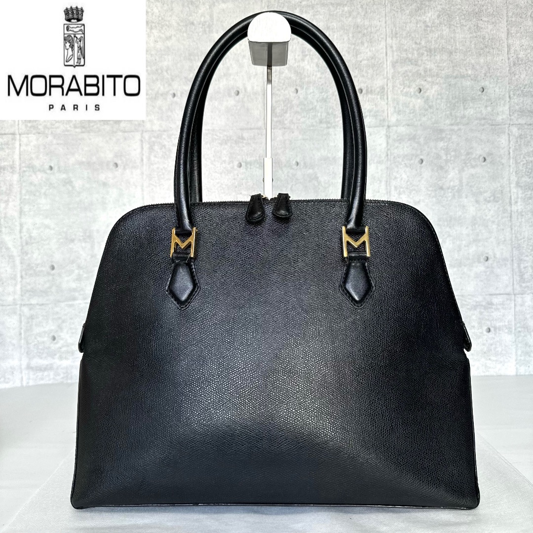 MORABITO(モラビト)のMORABITO サフィアーノ レザー ブラック ゴールドM字金具 ハンドバッグ レディースのバッグ(トートバッグ)の商品写真