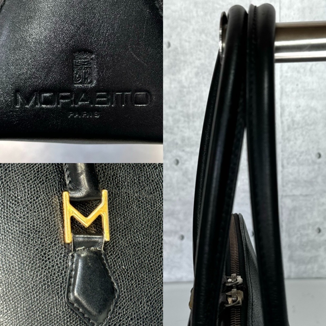 MORABITO(モラビト)のMORABITO サフィアーノ レザー ブラック ゴールドM字金具 ハンドバッグ レディースのバッグ(トートバッグ)の商品写真