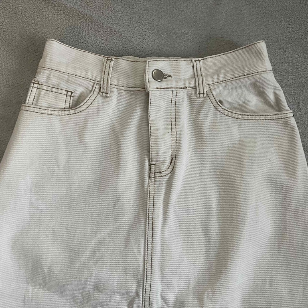デニム ロング スカート ハイウエスト ホワイト ワイドレッグ 韓国 レディースのスカート(ロングスカート)の商品写真