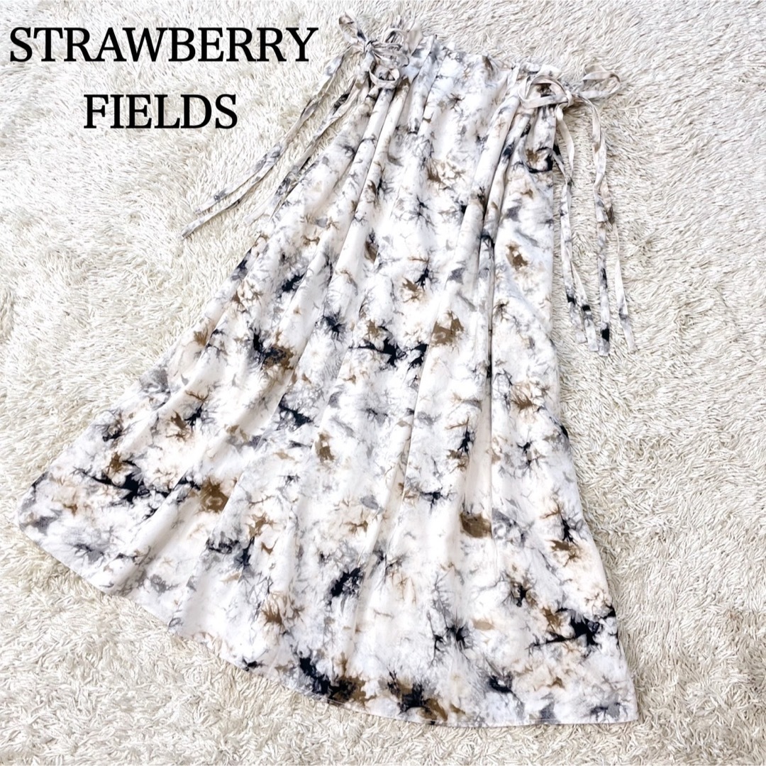 STRAWBERRY-FIELDS(ストロベリーフィールズ)の美品✨️ストロベリーフィールズ　ダイダイ柄フレアマキシスカート　リボン  ロング レディースのスカート(ロングスカート)の商品写真