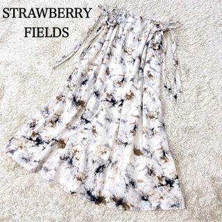 ストロベリーフィールズ(STRAWBERRY-FIELDS)の美品✨️ストロベリーフィールズ　ダイダイ柄フレアマキシスカート　リボン  ロング(ロングスカート)