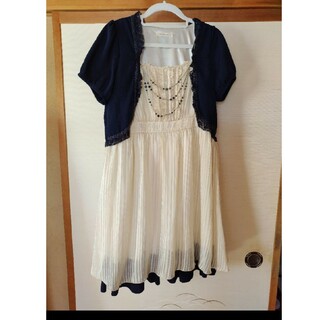紺×クリーム色 パーティードレス(ミディアムドレス)