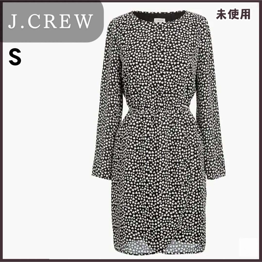 J.Crew(ジェイクルー)の【タグ付未使用】J.CREW ハート総柄 ワンピース 膝丈 ブラック 長袖 レディースのワンピース(ひざ丈ワンピース)の商品写真