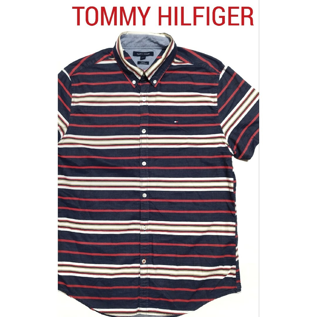 TOMMY HILFIGER(トミーヒルフィガー)の【美品】TOMMY HILFIGER(トミーヒルフィガー)メンズ半袖シャツ L メンズのトップス(シャツ)の商品写真