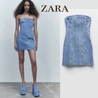 ザラ(ZARA)の【美品 XS】ZARA ボディコン デニムワンピース(ミニワンピース)