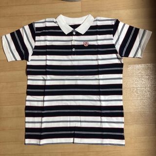 【新品】ポロシャツ　半袖　170　綿100%　ボーダー　ネイビー(Tシャツ/カットソー)