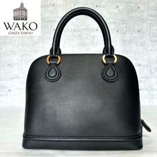 【良品】WAKO 銀座和光 サフィアーノ レザー 黒 ゴールド金具 ハンドバッグ(ハンドバッグ)