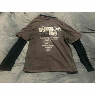 メンズ　Lサイズ　ロングTシャツ　重ね着風　中古　古着　黒×灰色(Tシャツ/カットソー(半袖/袖なし))