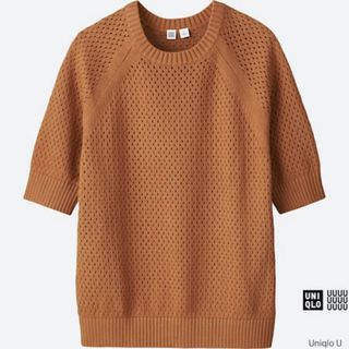 ユニクロ(UNIQLO)のUNIQLOU コットンメッシュ クルーネックセーター Lサイズ 未使用(ニット/セーター)