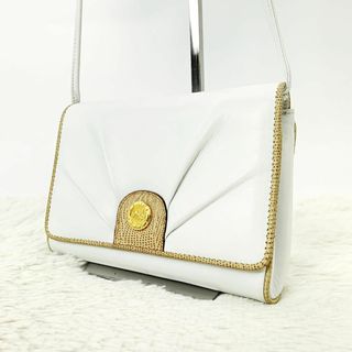 セリーヌ(celine)の⑦セリーヌ スポーツ ミニショルダーバッグ 馬車金具 ゴールド レザー ホワイト(ショルダーバッグ)