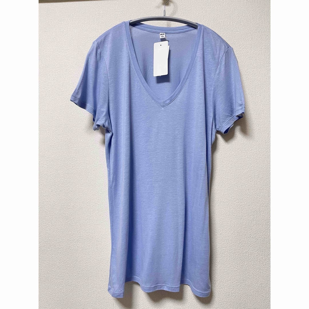 UNIQLO(ユニクロ)のUNIQLO モダールリネンVネックT Lサイズ 未使用 レディースのトップス(Tシャツ(半袖/袖なし))の商品写真