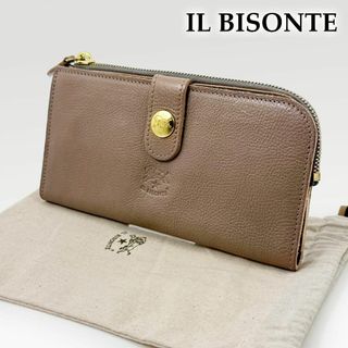 イルビゾンテ(IL BISONTE)の◎現行品・極美品◎イルビゾンテ 長財布 L字ファスナー 金ボタン グレージュ(財布)