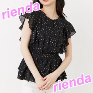 rienda - rienda★プリーツペプラムTOP★ブラック★ドット柄★エイミー＊リゼクシー