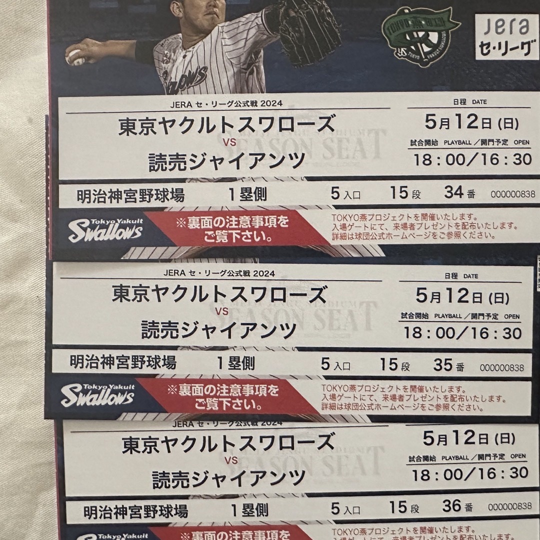 東京ヤクルトスワローズ(トウキョウヤクルトスワローズ)の5/12 ヤクルトスワローズvsジャイアンツ チケットのスポーツ(野球)の商品写真