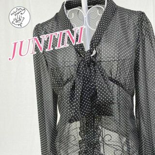 【JUNTINI】美品　シースルーのリボンとドット柄ブラウス