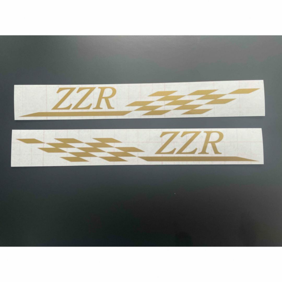 カワサキ ZZR チェッカーフラッグ ステッカー 左右セット 金色　転写シール 自動車/バイクのバイク(ステッカー)の商品写真