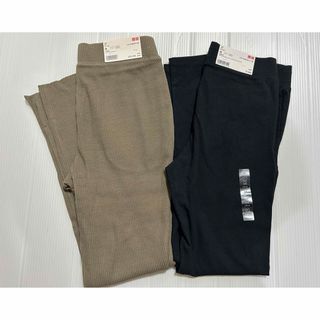 ユニクロ(UNIQLO)のUNIQLO リブ レギンスパンツ　M  ブラック　オリーブ(カジュアルパンツ)