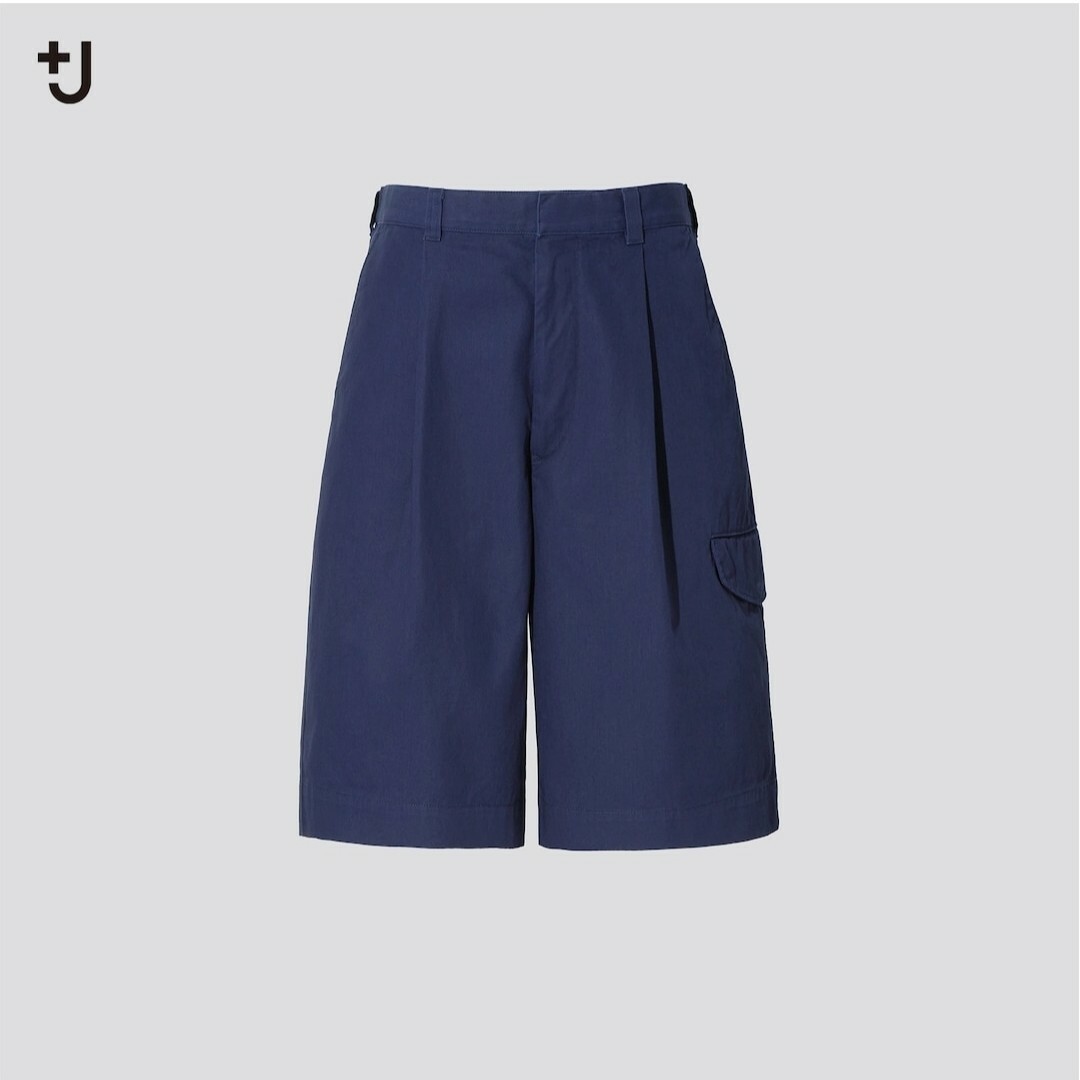 UNIQLO(ユニクロ)の美品  +J ワイドフィットカーゴハーフパンツ ブルー Lサイズ メンズのパンツ(ショートパンツ)の商品写真