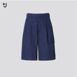 ユニクロ(UNIQLO)の美品  +J ワイドフィットカーゴハーフパンツ ブルー Lサイズ(ショートパンツ)