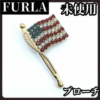 【未使用】FURLA　フルラ　ヴィンテージ　ブローチ　ゴールド　アメリカ　国旗