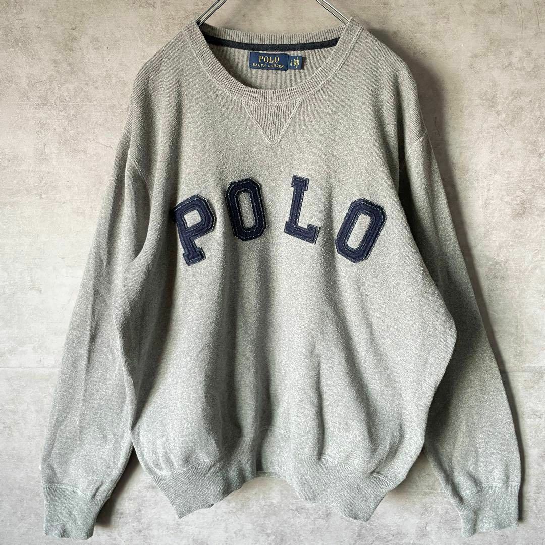 POLO RALPH LAUREN(ポロラルフローレン)の【ビッグ刺繍ロゴ、ニットスウェット】ラルフローレン古着でかろご　POLOグレー メンズのトップス(ニット/セーター)の商品写真