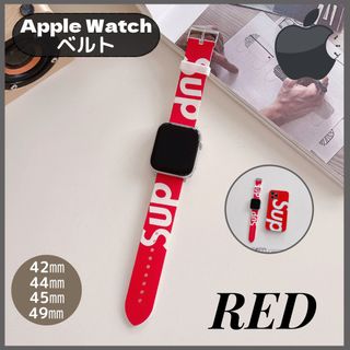 アップルウォッチ ベルトapple watch 42.44.45.49 ㎜ 赤(ラバーベルト)