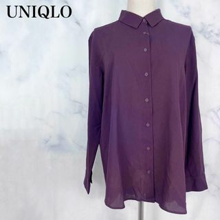 ユニクロ(UNIQLO)の★【新品・タグ付】レーヨンエアリーブラウス　パープル　Lサイズ(シャツ/ブラウス(長袖/七分))