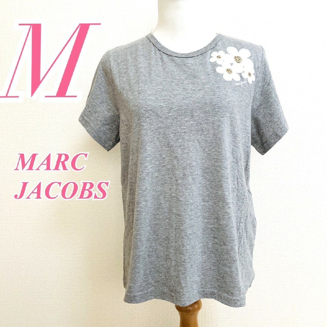 MARC JACOBS(マークジェイコブス)のマークジェイコブス　半袖カットソー　M　グレー　ホワイト　ゴールド　花柄　綿 レディースのトップス(カットソー(半袖/袖なし))の商品写真