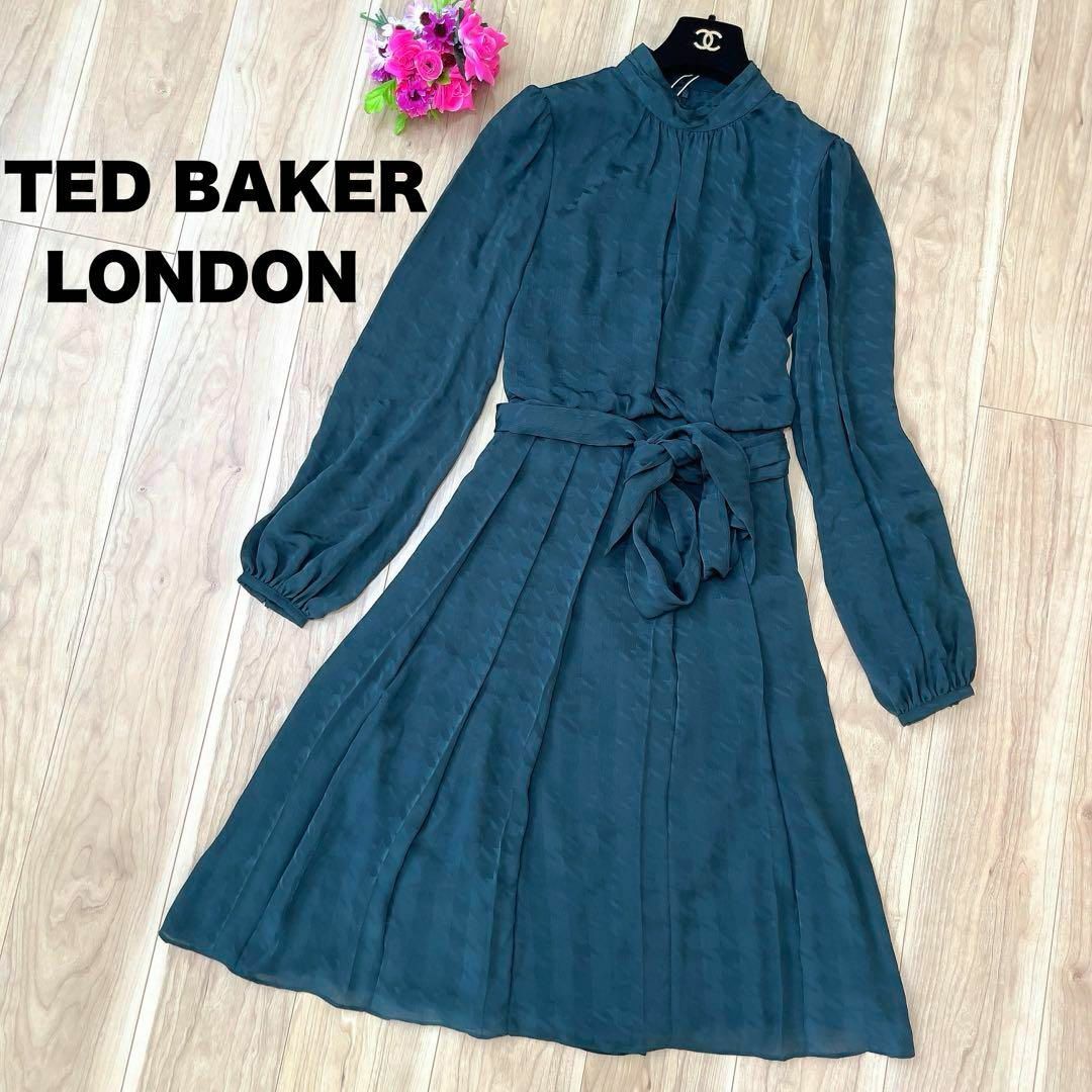 TED BAKER(テッドベイカー)の【新品未使用】TED BAKER LONDON 千鳥柄 グリーン ワンピース 1 レディースのワンピース(ロングワンピース/マキシワンピース)の商品写真