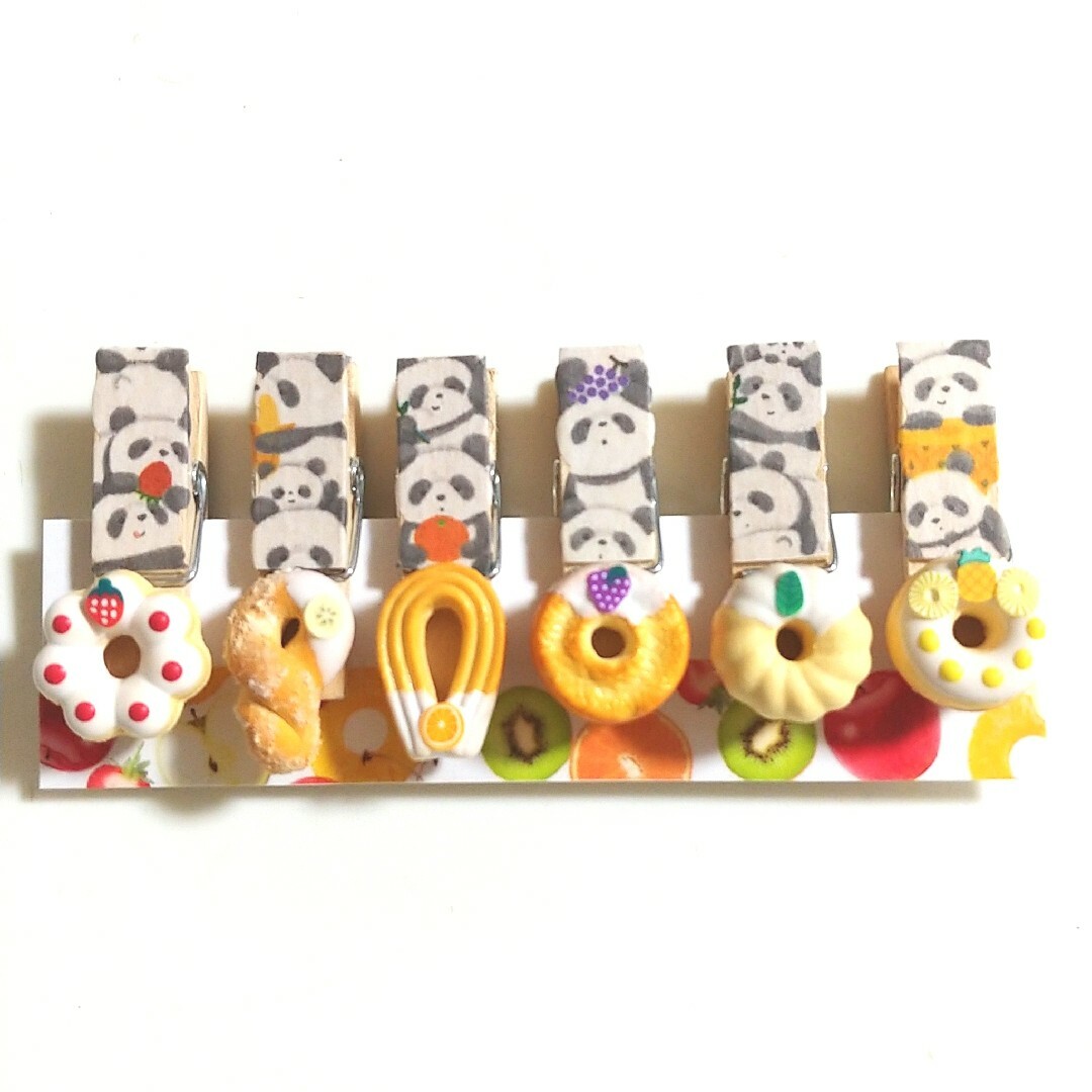 【新作柄】パンダ柄ドーナツ木製クリップ(マグネットシール付き) ハンドメイドのおもちゃ(ミニチュア)の商品写真