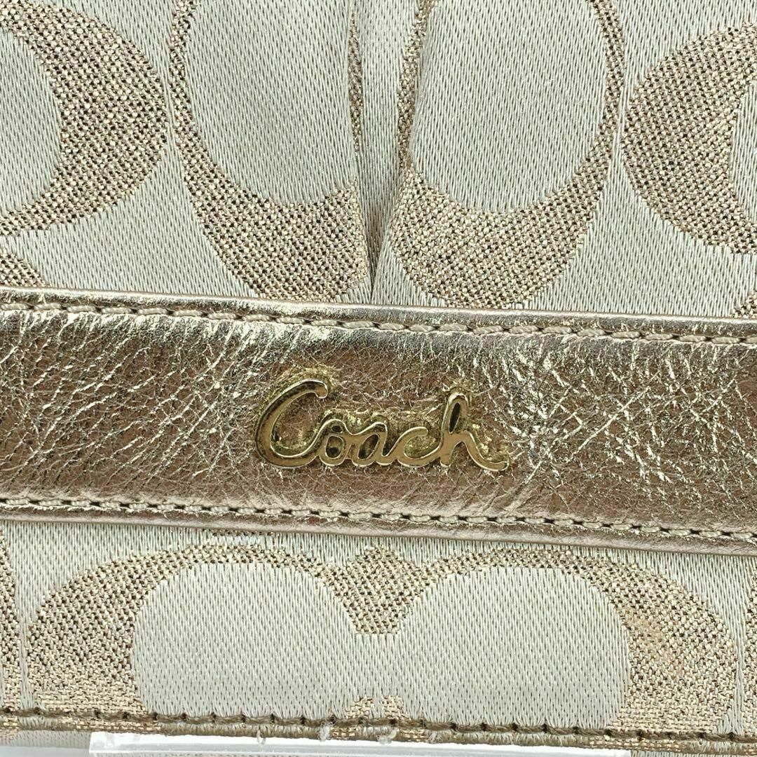 COACH(コーチ)の【美品】COACH　コーチ　長財布　シグネチャー　ゴールド　ベージュ　レディース レディースのファッション小物(財布)の商品写真