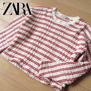 ザラ(ZARA)の美品 (EUR)S ザラ ZARA ボーダーニット カットソー アイボリー(カットソー(長袖/七分))