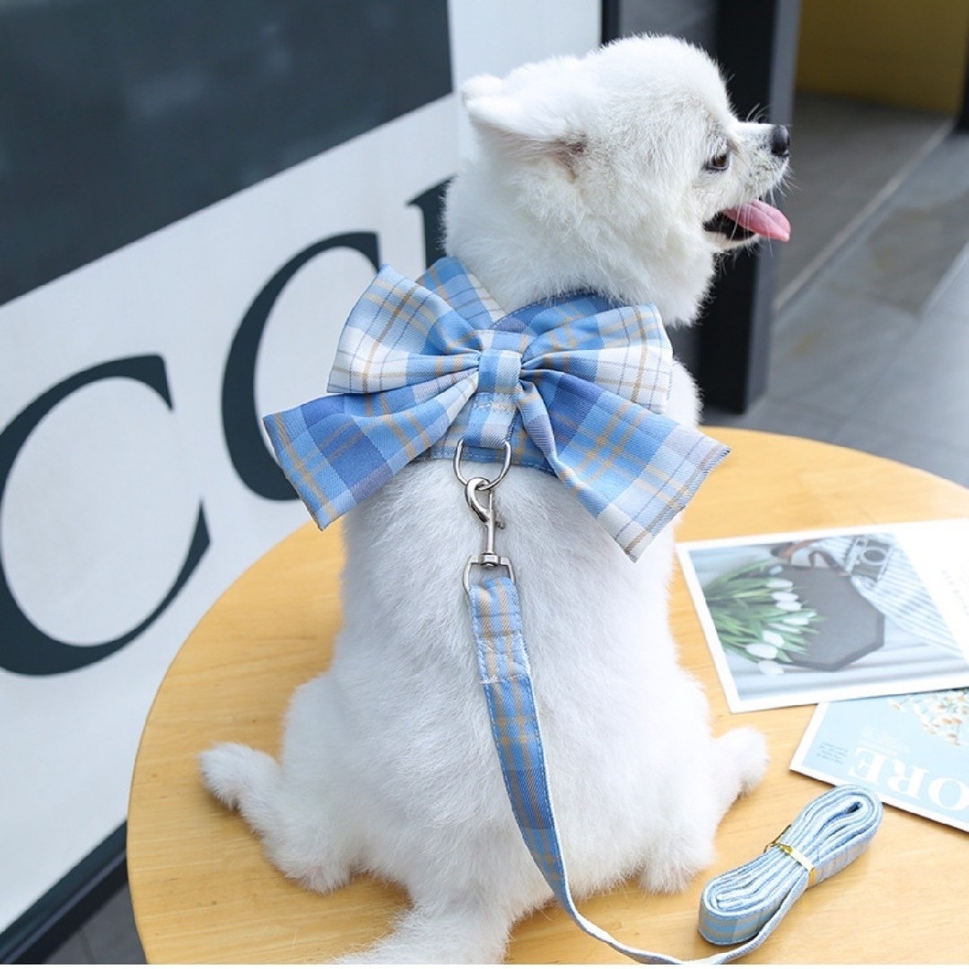 小型犬 猫　リボン ハーネス チェック 猫服　犬服　チワワ  トイプードル その他のペット用品(犬)の商品写真