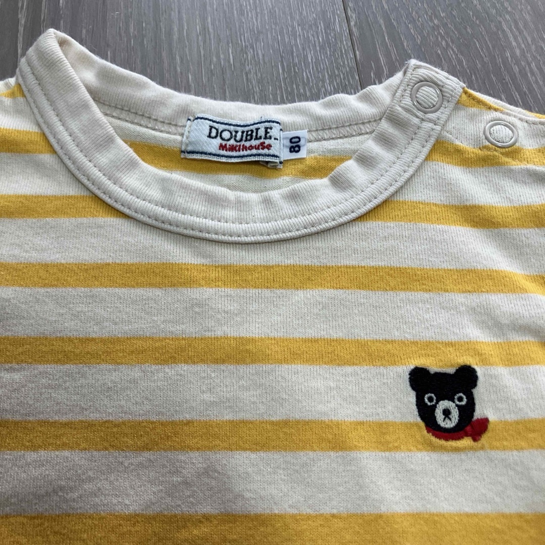 DOUBLE.B(ダブルビー)のミキハウス　ダブルビー　半袖　Tシャツ　黄色　ボーダー　くま キッズ/ベビー/マタニティのベビー服(~85cm)(Ｔシャツ)の商品写真